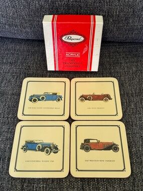 Vintage Pimpernel Acrylic Coaster Set with Vintage Cars